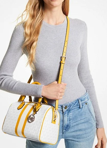 MICHAEL KORS Bedford Small Logo Stripe Satchel - Picture 11 of 11